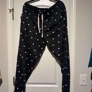 LuLaRoe Black Jogger Pants with White Polka Dots
